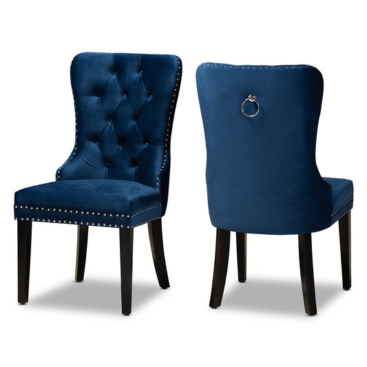 Baxton Studio Remy Modern Transitional Navy Blue Velvet Fabric Upholstered Espresso Finished 2-Piece Wood Dining Chair Set Set | Dining Chairs | Modishstore