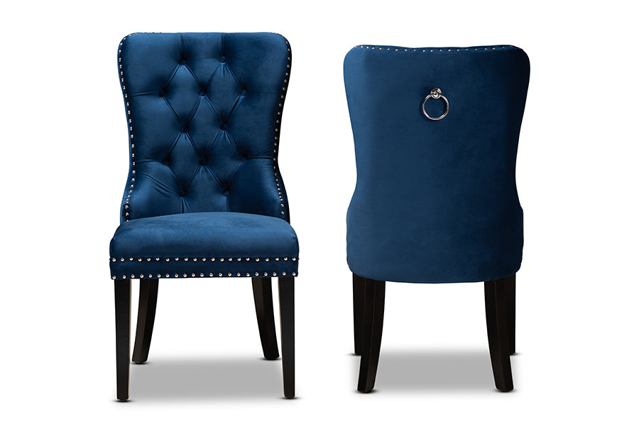 Baxton Studio Remy Modern Transitional Navy Blue Velvet Fabric Upholstered Espresso Finished 2-Piece Wood Dining Chair Set Set | Dining Chairs | Modishstore - 8