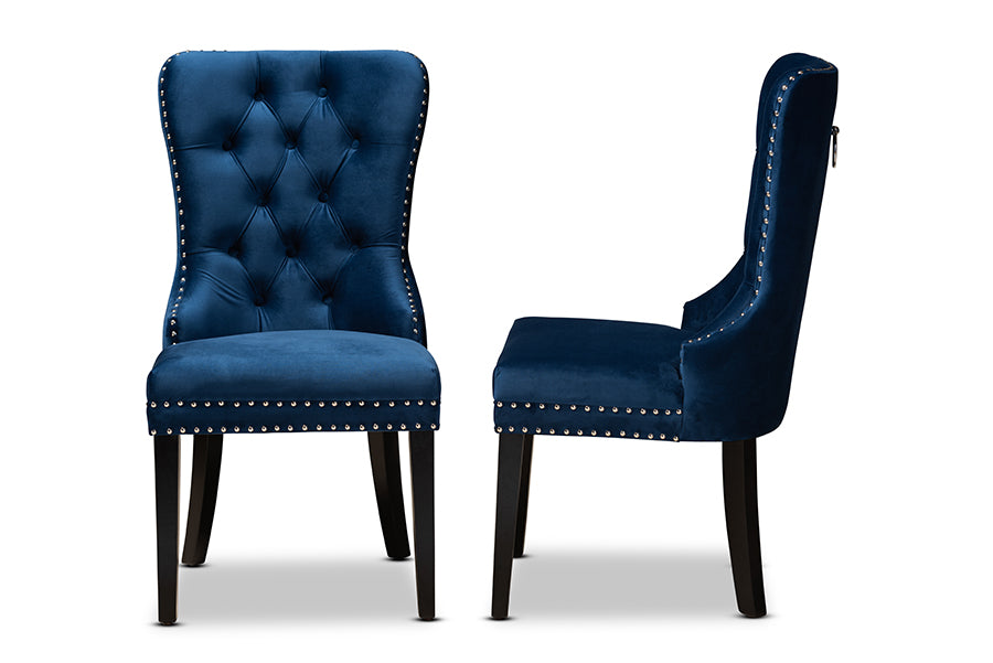 Baxton Studio Remy Modern Transitional Navy Blue Velvet Fabric Upholstered Espresso Finished 2-Piece Wood Dining Chair Set Set | Dining Chairs | Modishstore - 7