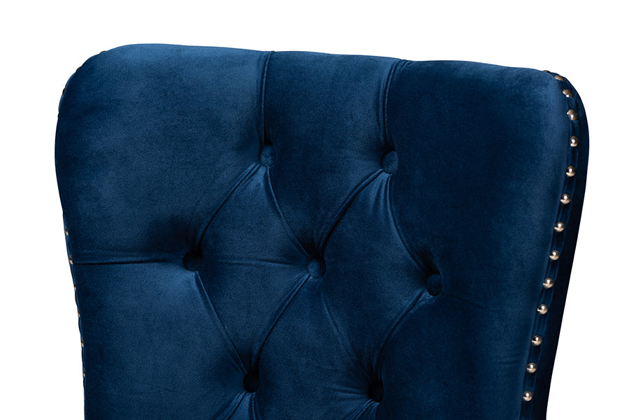 Baxton Studio Remy Modern Transitional Navy Blue Velvet Fabric Upholstered Espresso Finished 2-Piece Wood Dining Chair Set Set | Dining Chairs | Modishstore - 6