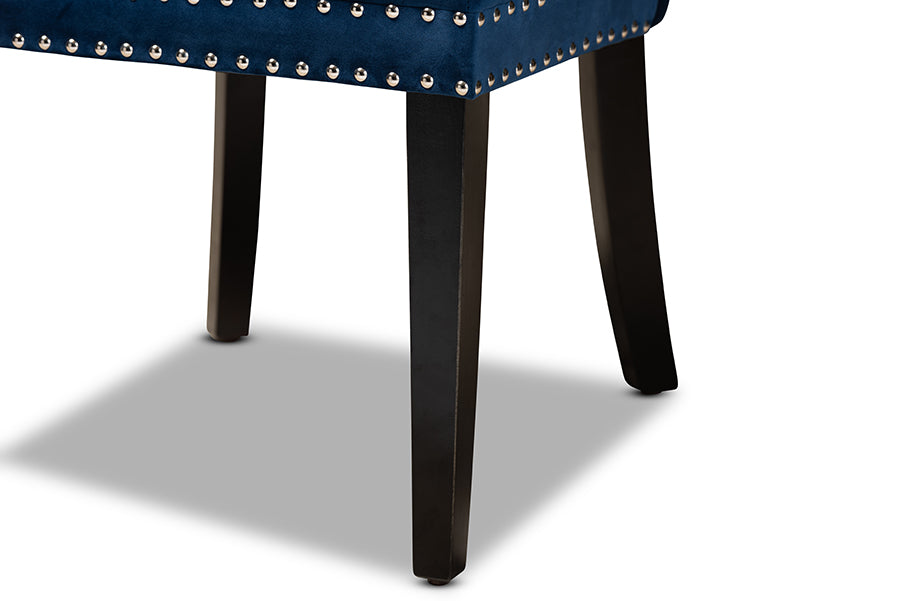 Baxton Studio Remy Modern Transitional Navy Blue Velvet Fabric Upholstered Espresso Finished 2-Piece Wood Dining Chair Set Set | Dining Chairs | Modishstore - 5