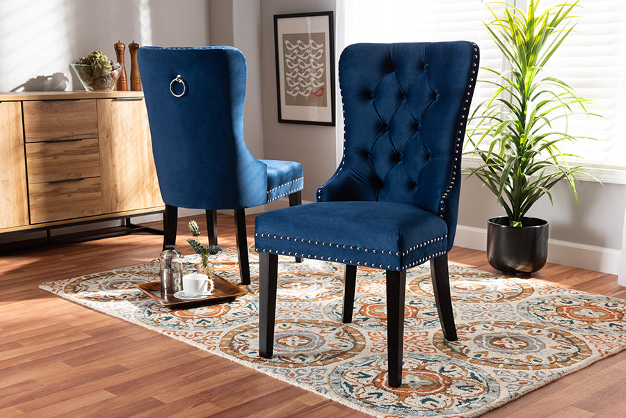 Baxton Studio Remy Modern Transitional Navy Blue Velvet Fabric Upholstered Espresso Finished 2-Piece Wood Dining Chair Set Set | Dining Chairs | Modishstore - 2