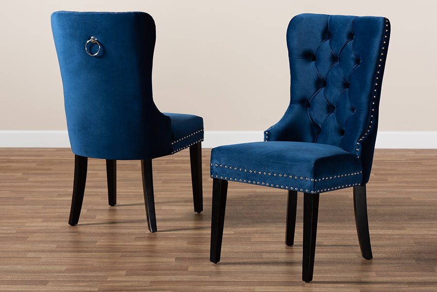 Baxton Studio Remy Modern Transitional Navy Blue Velvet Fabric Upholstered Espresso Finished 2-Piece Wood Dining Chair Set Set | Dining Chairs | Modishstore - 3