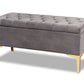 baxton studio valere glam and luxe grey velvet fabric upholstered gold finished button tufted storage ottoman | Modish Furniture Store-2