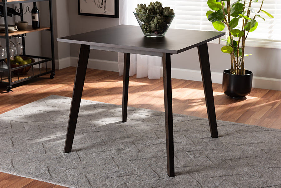 Baxton Studio Britte Mid-Century Modern Dark Oak Brown Finished Square Wood Dining Table | Modishstore | Dining Tables