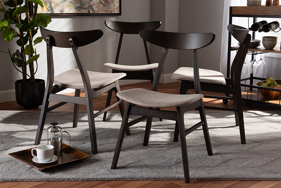 Baxton Studio Britte Mid-Century Modern Beige Fabric Upholstered Dark Oak Brown Finished 4-Piece Wood Dining Chair Set Set | Dining Chairs | Modishstore - 2