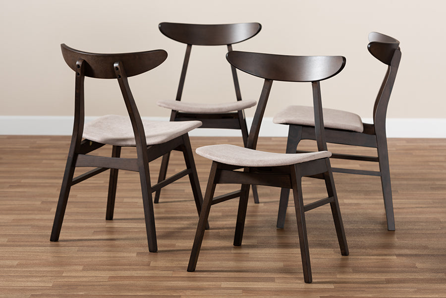 Baxton Studio Britte Mid-Century Modern Beige Fabric Upholstered Dark Oak Brown Finished 4-Piece Wood Dining Chair Set Set | Dining Chairs | Modishstore - 3