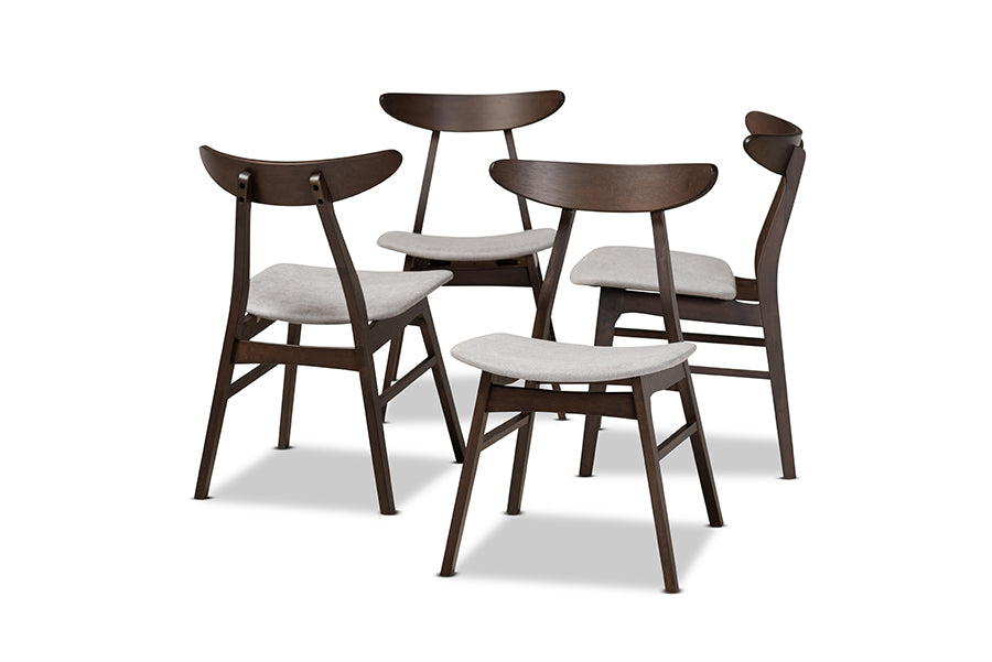 Baxton Studio Britte Mid-Century Modern Light Grey Fabric Upholstered Dark Oak Brown Finished 4-Piece Wood Dining Chair Set Set | Modishstore | Dining Chairs - 3