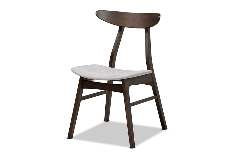 Baxton Studio Britte Mid-Century Modern Light Grey Fabric Upholstered Dark Oak Brown Finished 4-Piece Wood Dining Chair Set Set | Modishstore | Dining Chairs - 2