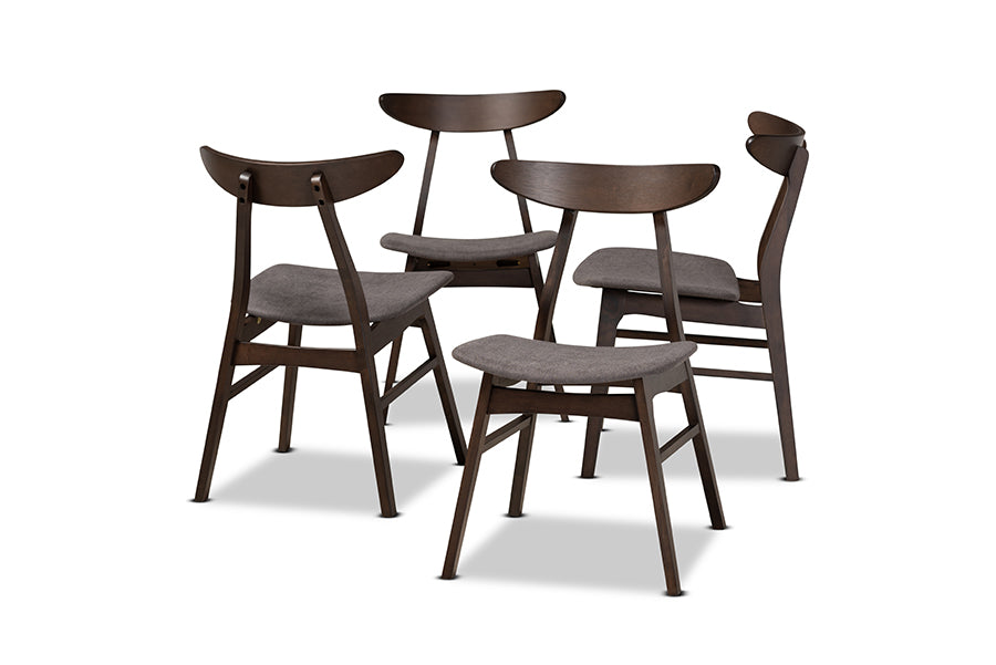 Baxton Studio Britte Mid-Century Modern Dark Grey Fabric Upholstered Dark Oak Brown Finished 4-Piece Wood Dining Chair Set Set | Modishstore | Dining Chairs - 3