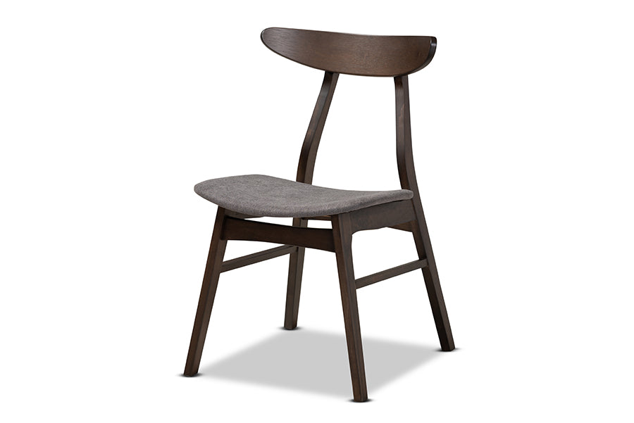 Baxton Studio Britte Mid-Century Modern Dark Grey Fabric Upholstered Dark Oak Brown Finished 4-Piece Wood Dining Chair Set Set | Modishstore | Dining Chairs - 2