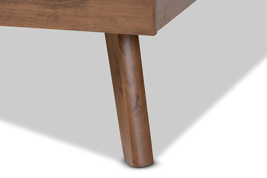 Baxton Studio Devan Mid-Century Modern Light Grey Fabric Upholstered Walnut Brown Finished Wood King Size Platform Bed | Beds | Modishstore - 4