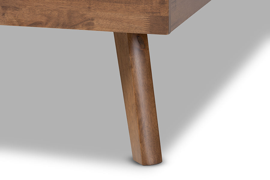 Baxton Studio Devan Mid-Century Modern Dark Grey Fabric Upholstered Walnut Brown Finished Wood Queen Size Platform Bed | Beds | Modishstore - 4