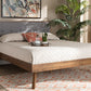 Baxton Studio Alke Mid-Century Modern Light Grey Fabric Upholstered Walnut Brown Finished Wood King Size Platform Bed | Modishstore | Beds