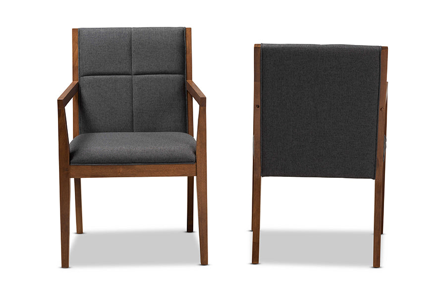 Baxton Studio Theresa Dark Grey and Walnut Effect 2-Piece Chair Set | Armchairs | Modishstore - 5
