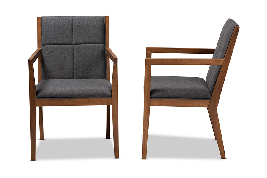 Baxton Studio Theresa Dark Grey and Walnut Effect 2-Piece Chair Set | Armchairs | Modishstore - 4