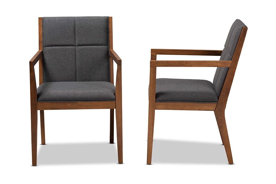 Baxton Studio Theresa Dark Grey and Walnut Effect 2-Piece Chair Set | Armchairs | Modishstore - 4
