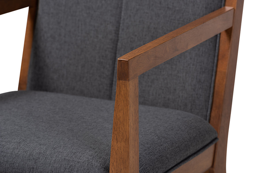 Baxton Studio Theresa Dark Grey and Walnut Effect 2-Piece Chair Set | Armchairs | Modishstore - 8
