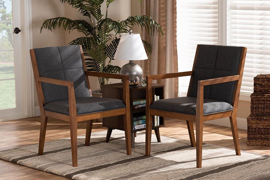 Baxton Studio Theresa Dark Grey and Walnut Effect 2-Piece Chair Set | Armchairs | Modishstore - 2