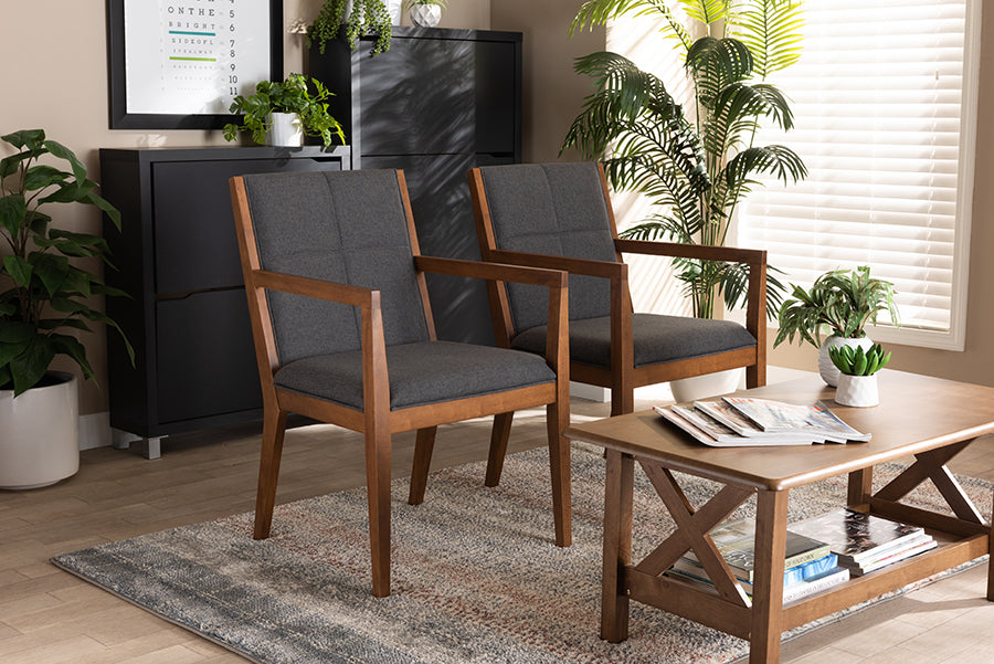 Baxton Studio Theresa Dark Grey and Walnut Effect 2-Piece Chair Set | Armchairs | Modishstore - 6