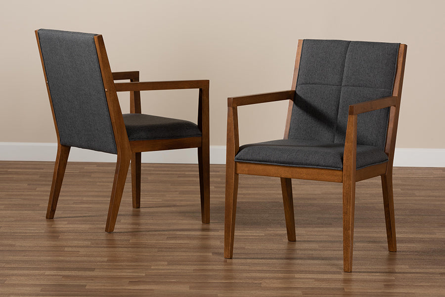 Baxton Studio Theresa Dark Grey and Walnut Effect 2-Piece Chair Set | Armchairs | Modishstore - 3