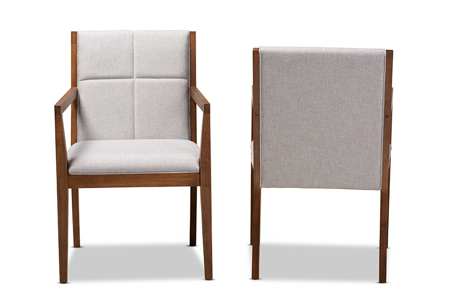 baxton studio theresa mid century modern greyish beige fabric upholstered and walnut brown finished wood living room accent chair | Modish Furniture Store-3