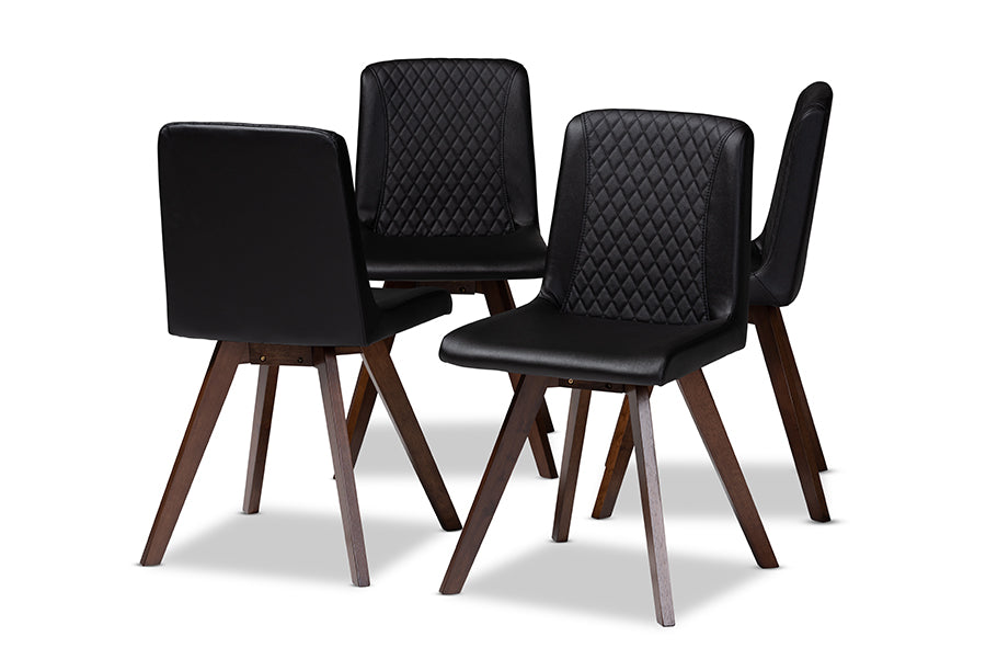 Baxton Studio Pernille Modern Transitional Black Faux Leather Upholstered Walnut Finished 4-Piece Wood Dining Chair Set Set | Modishstore | Dining Chairs - 2