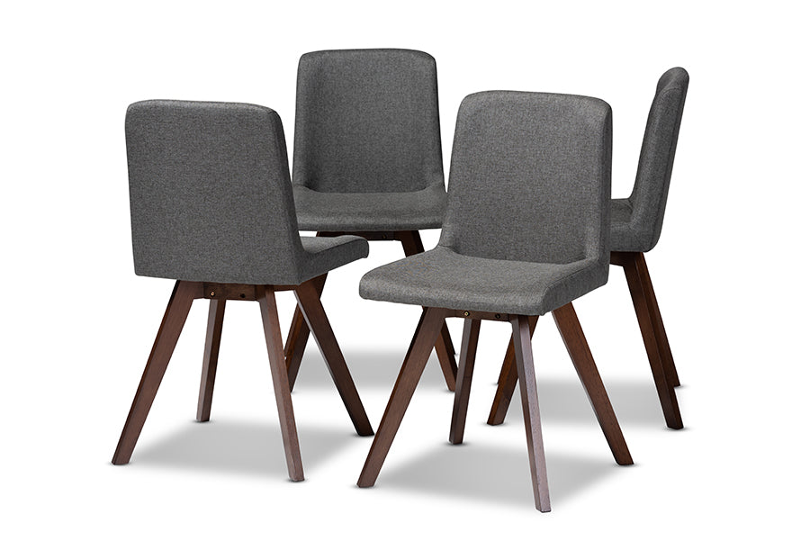 Baxton Studio Pernille Modern Transitional Grey Fabric Upholstered Walnut Finished 4-Piece Wood Dining Chair Set Set | Modishstore | Dining Chairs - 4