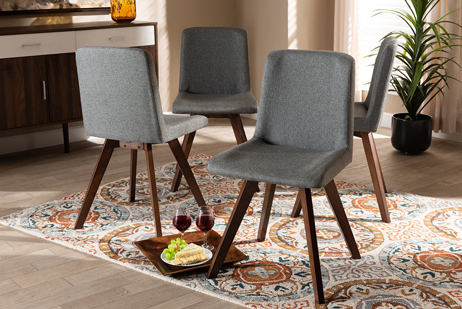 Baxton Studio Pernille Modern Transitional Grey Fabric Upholstered Walnut Finished 4-Piece Wood Dining Chair Set Set | Modishstore | Dining Chairs