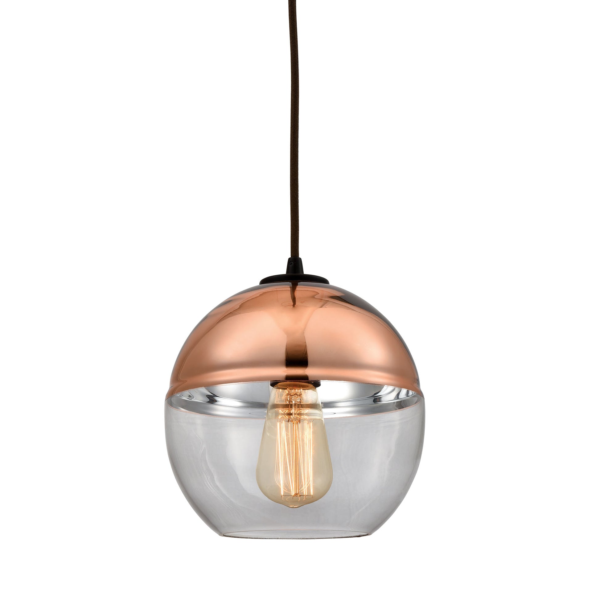 Revelo 1-Light Mini Pendant in Oil Rubbed Bronze with Clear and Copper-plated Glass ELK Lighting | Pendant Lamps | Modishstore