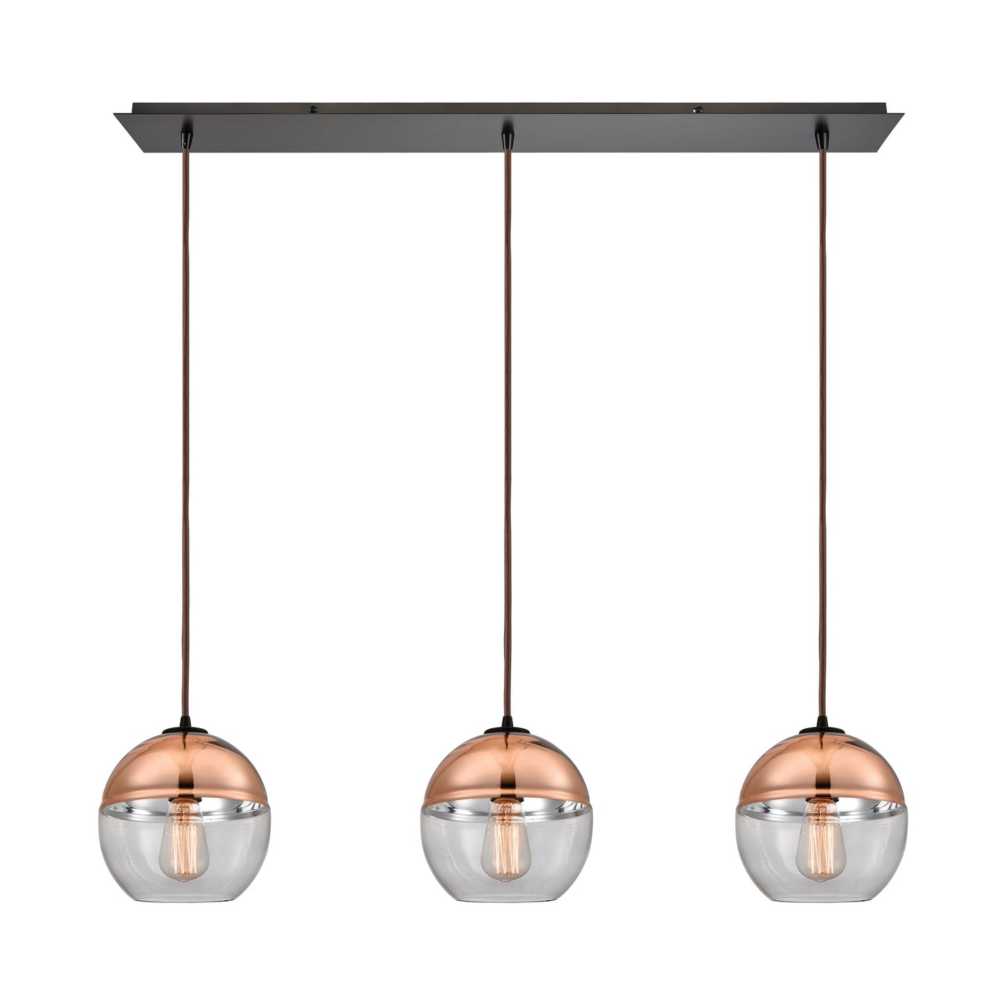 Revelo 3-Light Linear Mini Pendant Fixture in Oil Rubbed Bronze with Clear and Copper-plated Glass ELK Lighting | Pendant Lamps | Modishstore