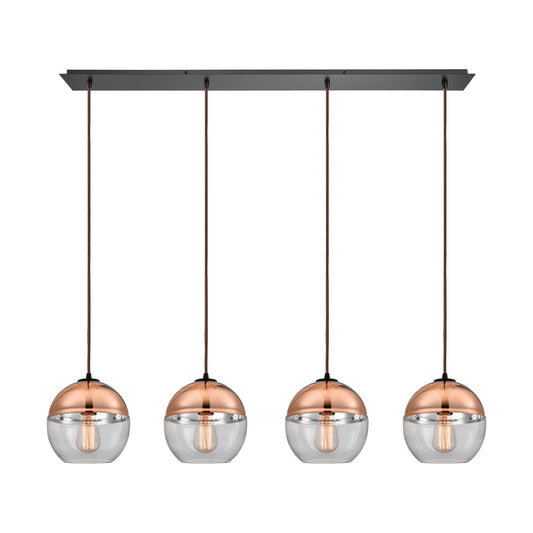 Revelo 4-Light Linear Pendant Fixture in Oil Rubbed Bronze with Clear and Copper-plated Glass ELK Lighting | Pendant Lamps | Modishstore