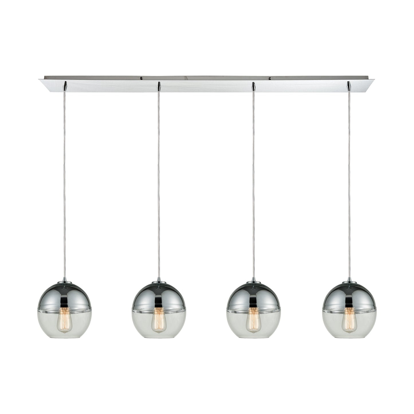 Revelo 4-Light Linear Pendant Fixture in Polished Chrome with Clear and Chrome-plated Glass ELK Lighting | Pendant Lamps | Modishstore