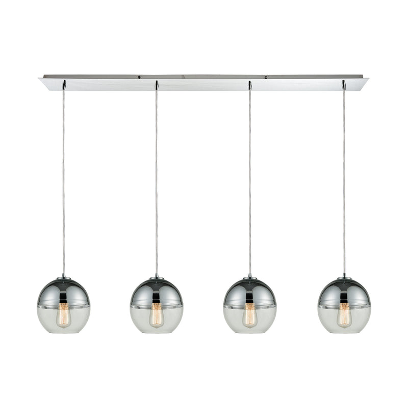Revelo 4-Light Linear Pendant Fixture in Polished Chrome with Clear and Chrome-plated Glass ELK Lighting | Pendant Lamps | Modishstore