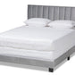 baxton studio clare glam and luxe grey velvet fabric upholstered queen size panel bed with channel tufted headboard | Modish Furniture Store-2