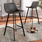 Baxton Studio Tani Rustic Industrial Grey and Brown Faux Leather Upholstered Black Finished 2-Piece Metal Bar Stool Set | Modishstore | Bar Stools