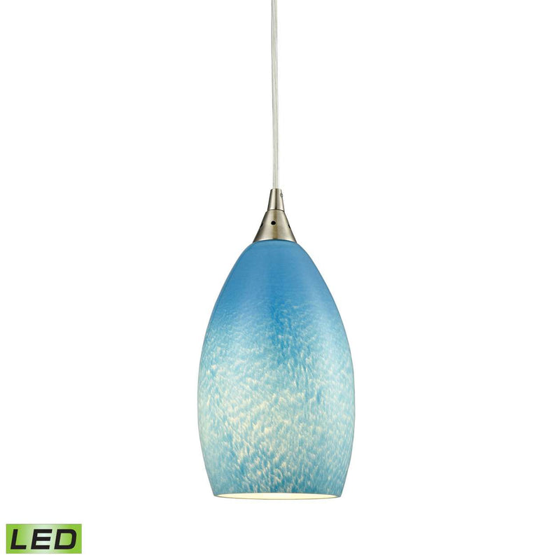 Earth 1-Light Mini Pendant in Satin Nickel with Wispy Cloud Sky Blue Glass - Includes LED Bulb | Pendant Lamps | Modishstore