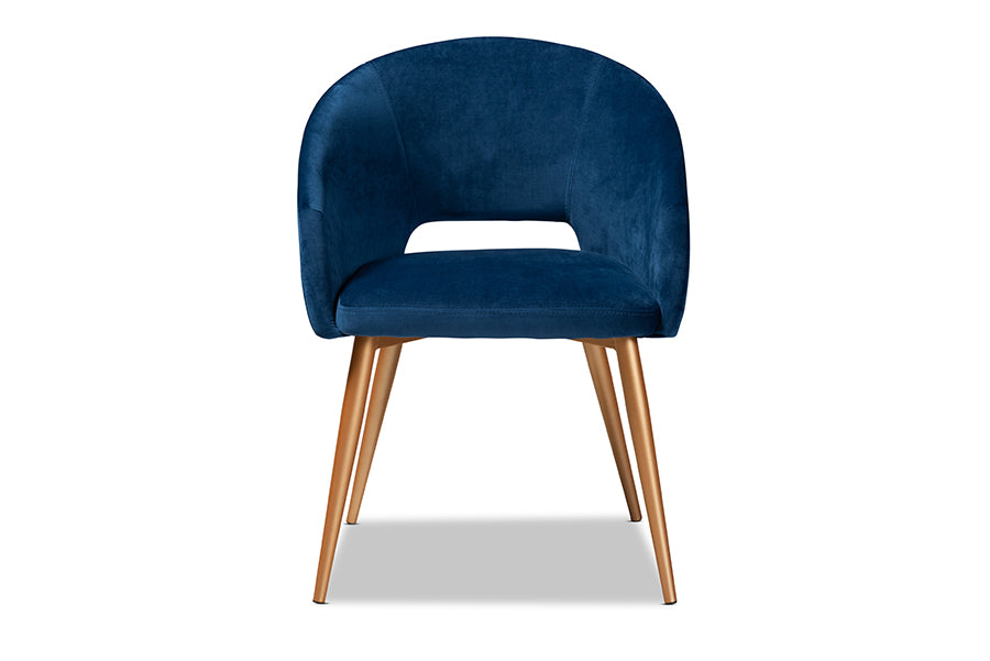 Baxton Studio Vianne Glam and Luxe Navy Blue Velvet Fabric Upholstered Gold Finished Metal Dining Chair | Dining Chairs | Modishstore - 4