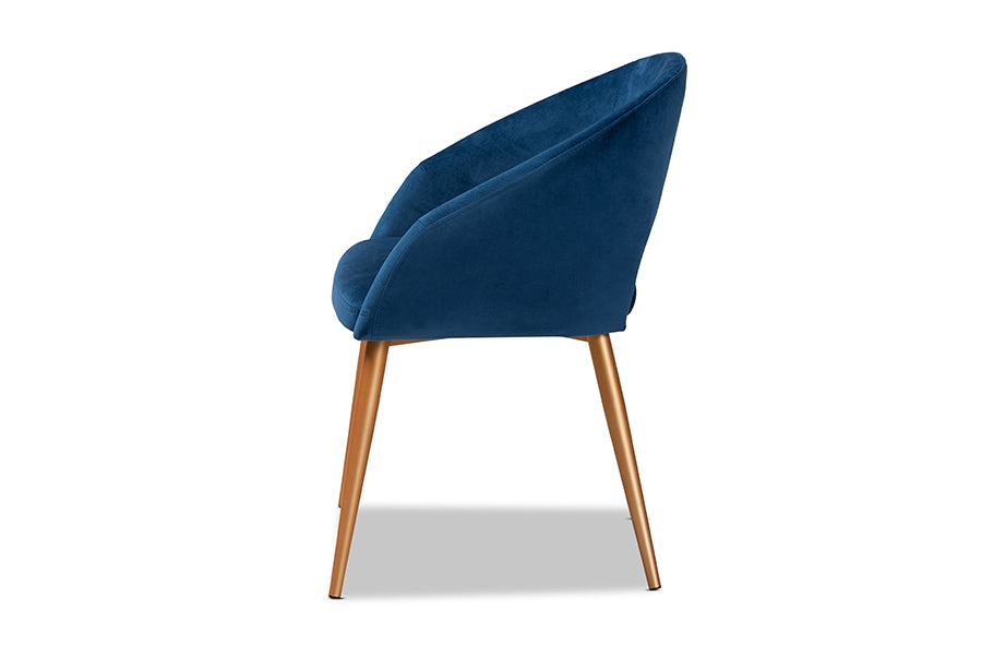 Baxton Studio Vianne Glam and Luxe Navy Blue Velvet Fabric Upholstered Gold Finished Metal Dining Chair | Dining Chairs | Modishstore - 3