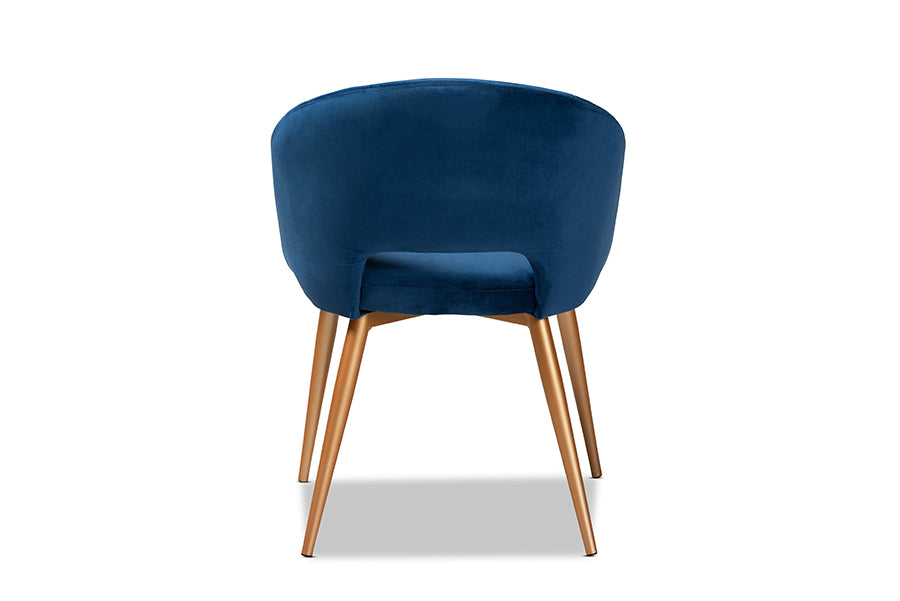 Baxton Studio Vianne Glam and Luxe Navy Blue Velvet Fabric Upholstered Gold Finished Metal Dining Chair | Dining Chairs | Modishstore - 2