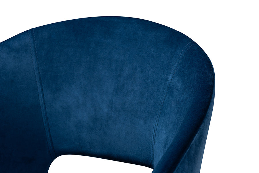 Baxton Studio Vianne Glam and Luxe Navy Blue Velvet Fabric Upholstered Gold Finished Metal Dining Chair | Dining Chairs | Modishstore - 5