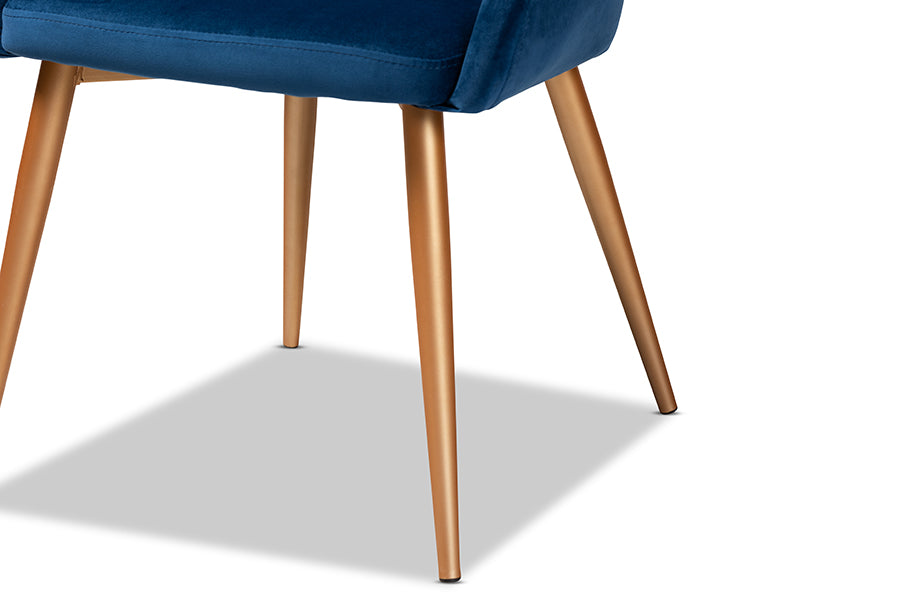 Baxton Studio Vianne Glam and Luxe Navy Blue Velvet Fabric Upholstered Gold Finished Metal Dining Chair | Dining Chairs | Modishstore - 6