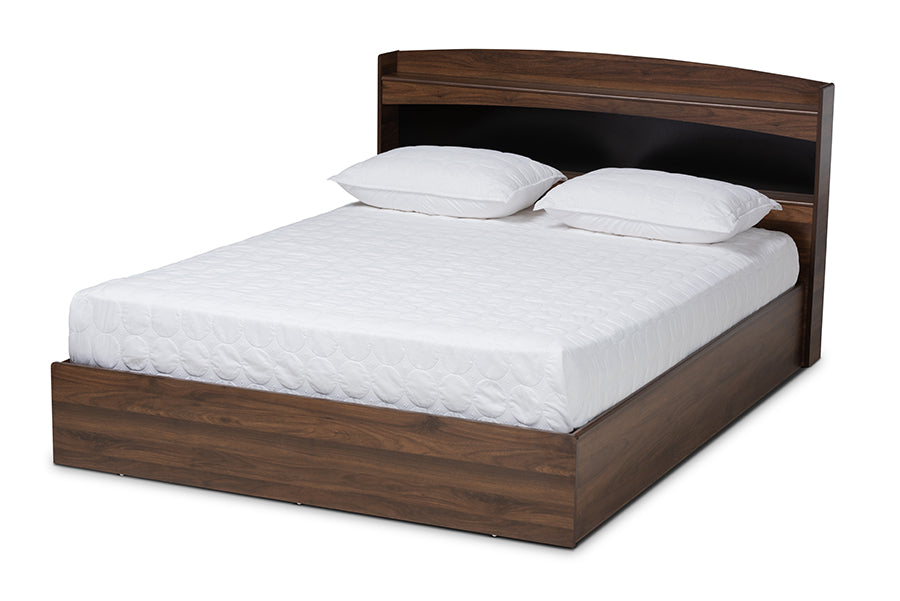 Baxton Studio Christopher Modern and Contemporary Rustic Walnut Brown Finished Wood Queen Size Platform Bed with Shelves | Beds | Modishstore - 4