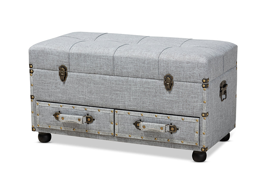 baxton studio flynn modern transitional grey fabric upholstered 2 drawer storage trunk ottoman | Modish Furniture Store-2