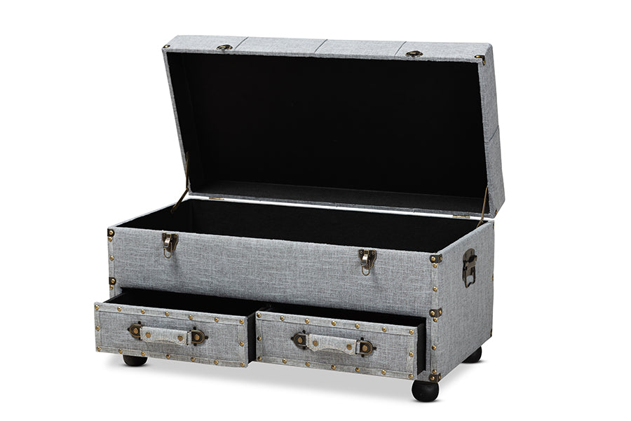 baxton studio flynn modern transitional grey fabric upholstered 2 drawer storage trunk ottoman | Modish Furniture Store-3