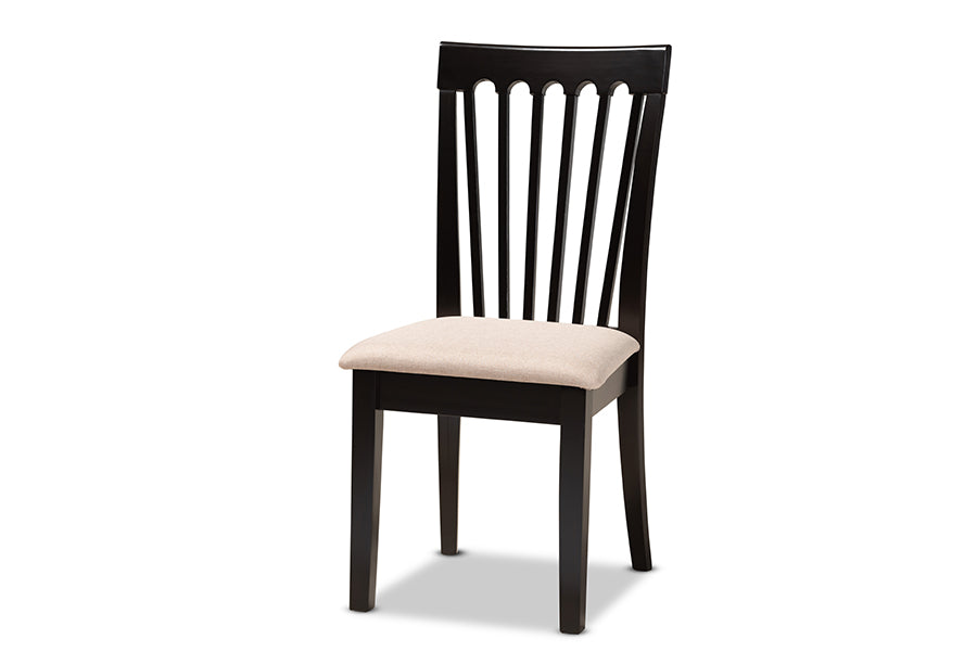 baxton studio lore modern and contemporary sand fabric upholstered and dark brown finished wood 7 piece dining set | Modish Furniture Store-3