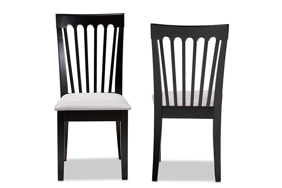 Baxton Studio Minette Modern and Contemporary Gray Fabric Upholstered and Espresso Brown Finished Wood 2-Piece Dining Chair Set | Modishstore | Dining Chairs - 3