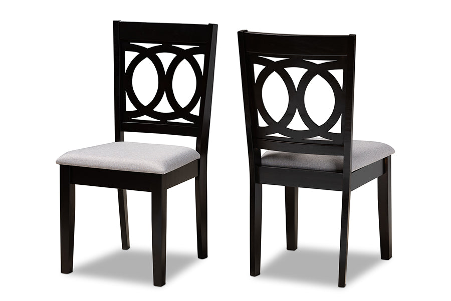 Baxton Studio Lenoir Modern and Contemporary Grey Fabric Upholstered Espresso Brown Finished Wood 2-Piece Dining Chair Set Set | Modishstore | Dining Chairs - 4