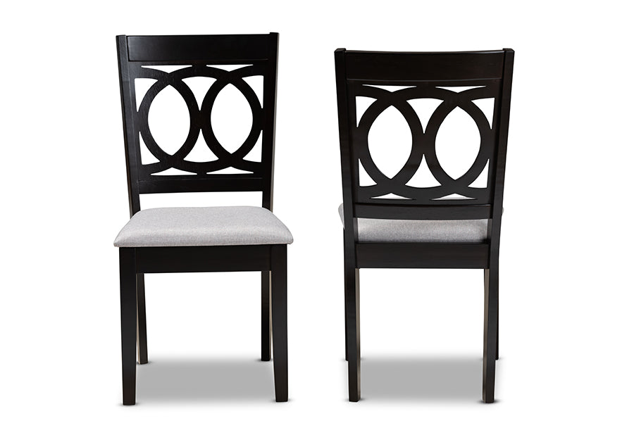 Baxton Studio Lenoir Modern and Contemporary Grey Fabric Upholstered Espresso Brown Finished Wood 2-Piece Dining Chair Set Set | Modishstore | Dining Chairs - 3