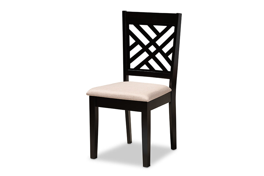 baxton studio caron modern and contemporary sand fabric upholstered espresso brown finished wood 7 piece dining set | Modish Furniture Store-3